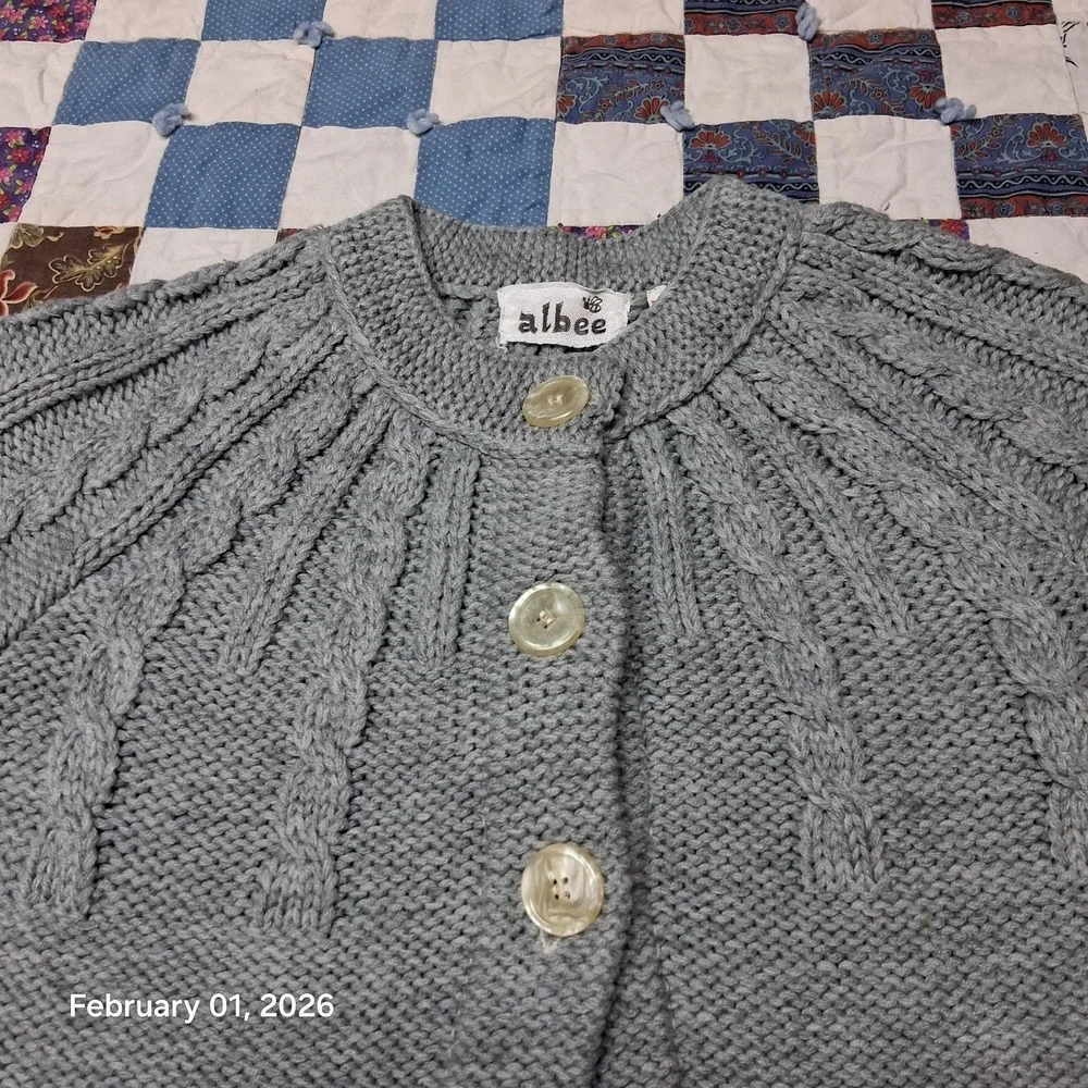 Vintage Albee Open Style Cardigan‎ Knit Sweater Womens Size Medium Pockets